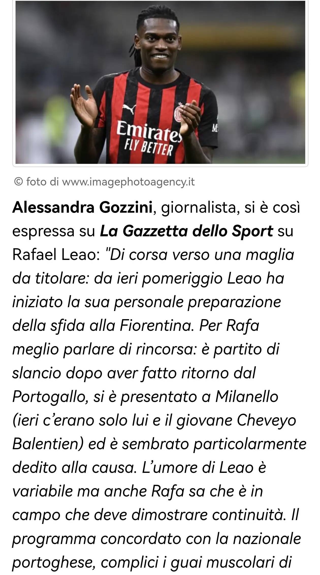 意甲媒体透露：米兰主教练阿莱格里愤怒踢球是因为莱奥在的简单介绍