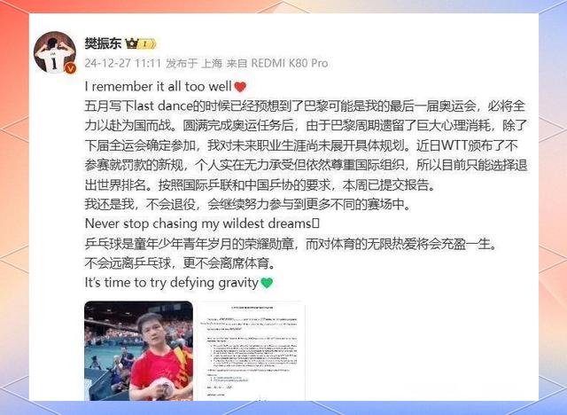 一周年！去年今日，樊振东、陈梦先后宣布退出世界排名的简单介绍